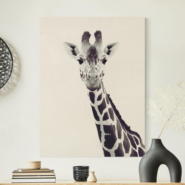 Quadri giraffa Ritratto di giraffa in bianco e nero
