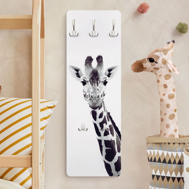 Appendiabiti pannello bianco e nero Ritratto di giraffa in bianco e nero