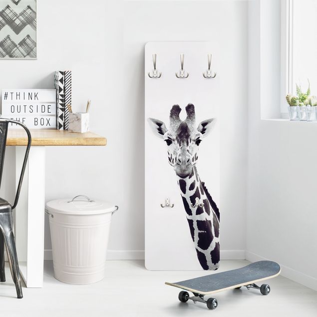 Appendiabiti animali Ritratto di giraffa in bianco e nero