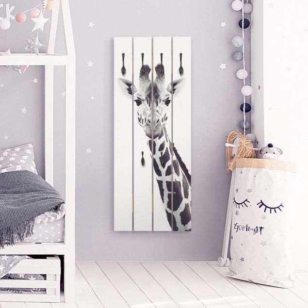 Appendiabiti pannello con animali Ritratto di giraffa in bianco e nero