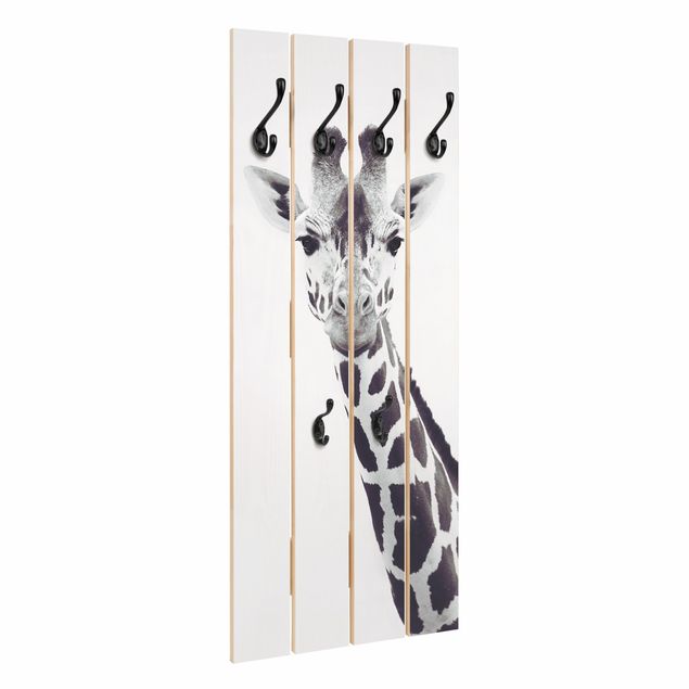 Appendiabiti da parete con pannello Ritratto di giraffa in bianco e nero