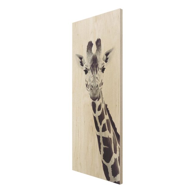 Quadri in legno Ritratto di giraffa in bianco e nero