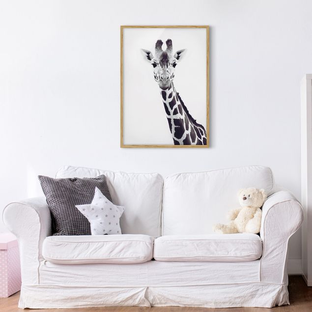 Quadri con cornice con animali Ritratto di giraffa in bianco e nero