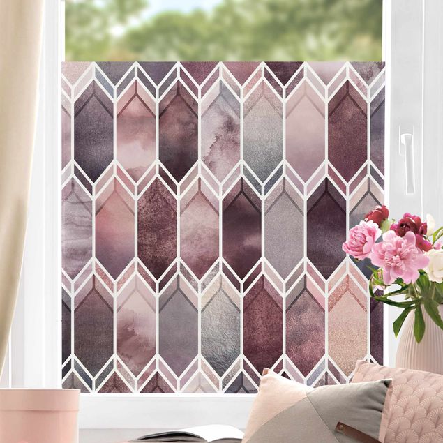 Adesivi per finestre con disegni Geometria di vetro colorato rosé