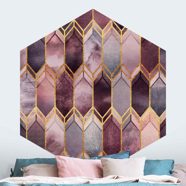 Carte da parati geometriche Vetro colorato geometrico oro rosa