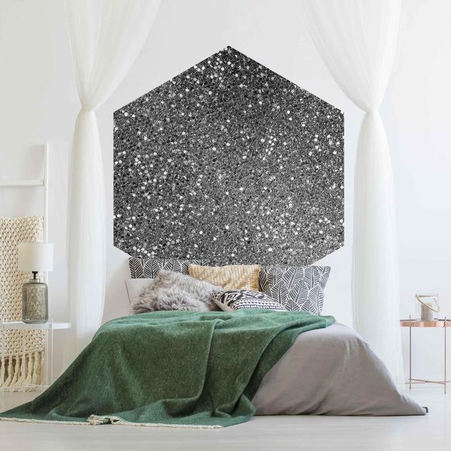 Fotomurale esagonale Coriandoli glitterati in bianco e nero