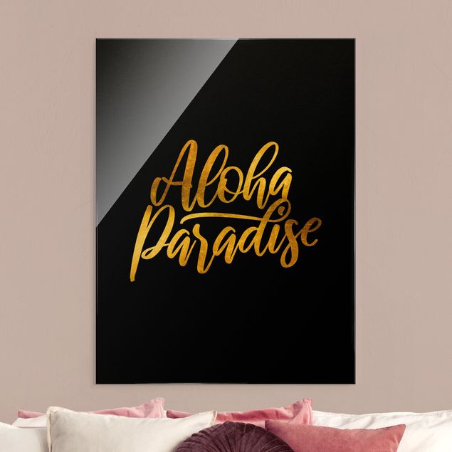 Quadro moderno Oro - Paradiso Aloha su nero