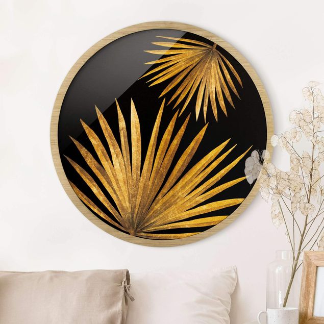 Quadri con cornice con fiori Oro - Foglia di palma su nero