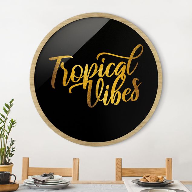 Quadri con cornice con fiori Oro - Vibrazioni tropicali su nero