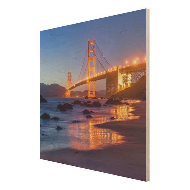 Stampe su legno Ponte del Golden Gate al tramonto