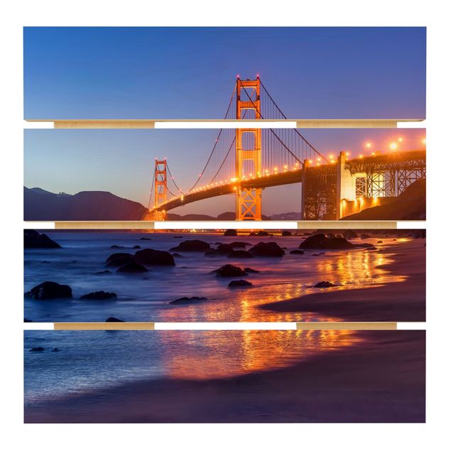 Stampa su legno - Golden Gate Bridge all'alba