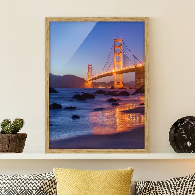 Quadri con cornice architettura e skylines  Ponte del Golden Gate al tramonto