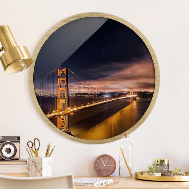 Quadri con cornice con architettura e skylines Golden Gate alle stelle