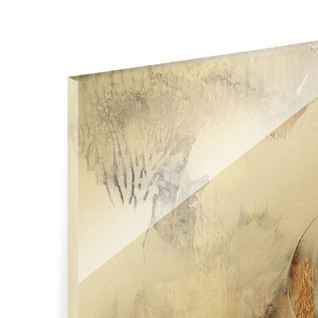 Glas Magnetboard Pittura astratta invernale dorata