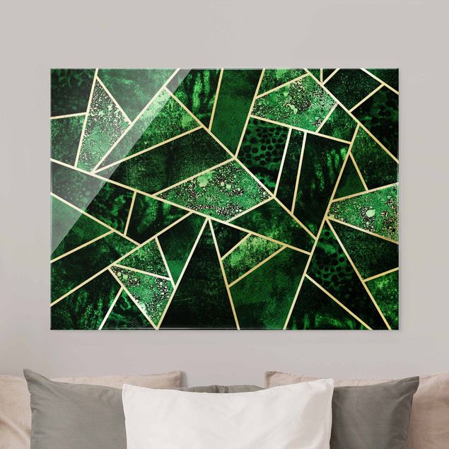 Quadri in vetro astratti Geometria dorata - Smeraldo scuro
