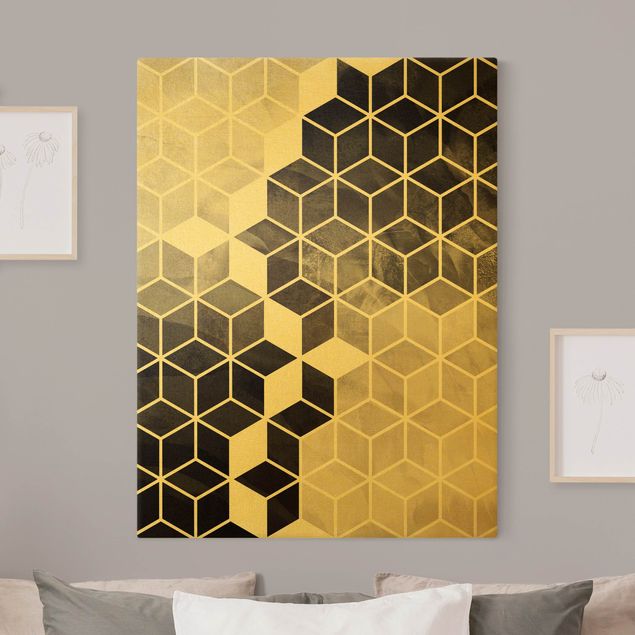 Riproduzione quadri famosi Geometria dorata in bianco e nero