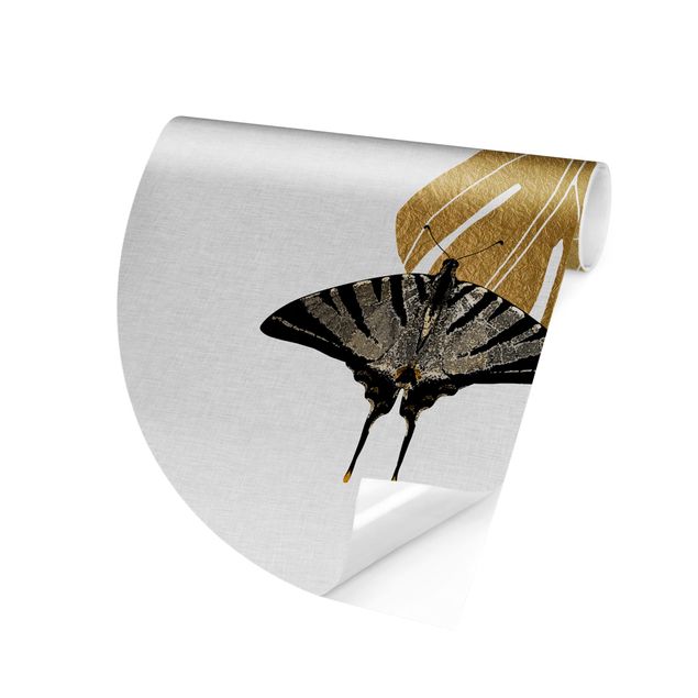 Carte da parati con farfalle Monstera d'oro con farfalla