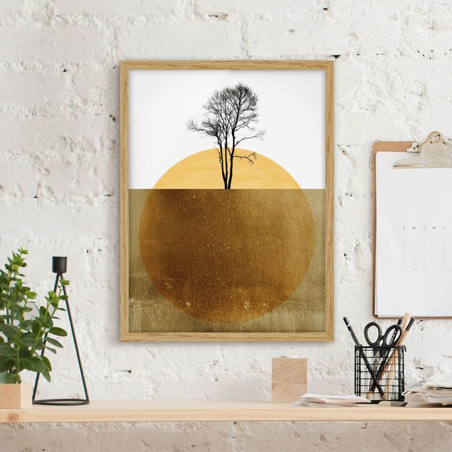 Quadro paesaggio Sole d'oro con albero