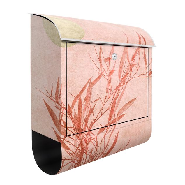 Cassette della posta con paesaggio Bambù rosa sole dorato
