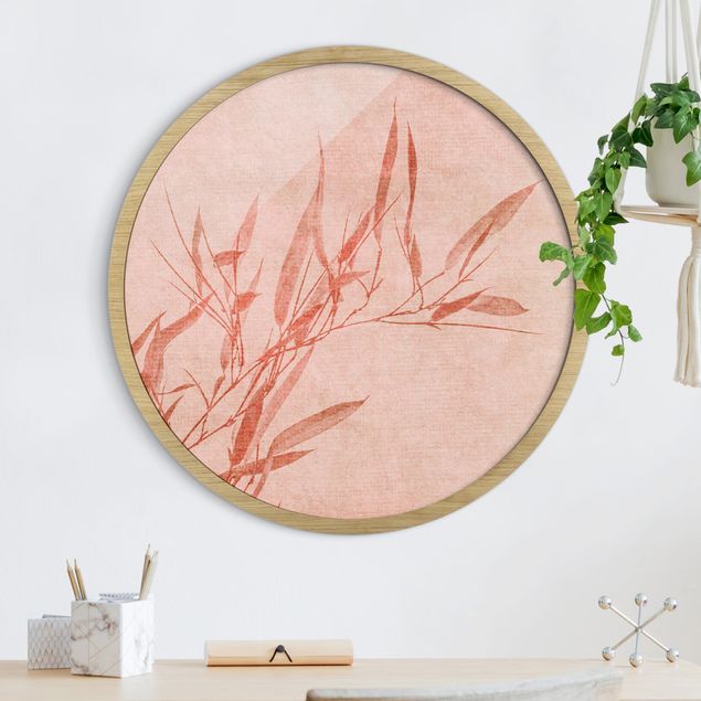 Quadro paesaggio Bambù rosa sole dorato