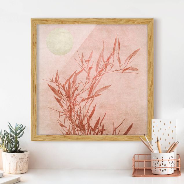 Quadri paesaggistici Bambù rosa sole dorato