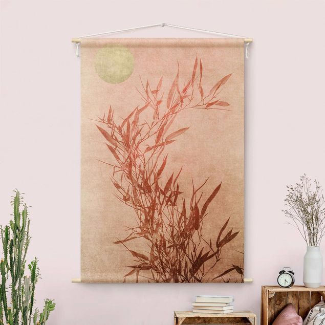 Arazzo da parete natura Sole dorato con bambù rosa