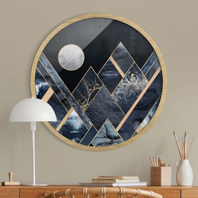 Quadri moderni   Luna d'oro Montagne nere astratte