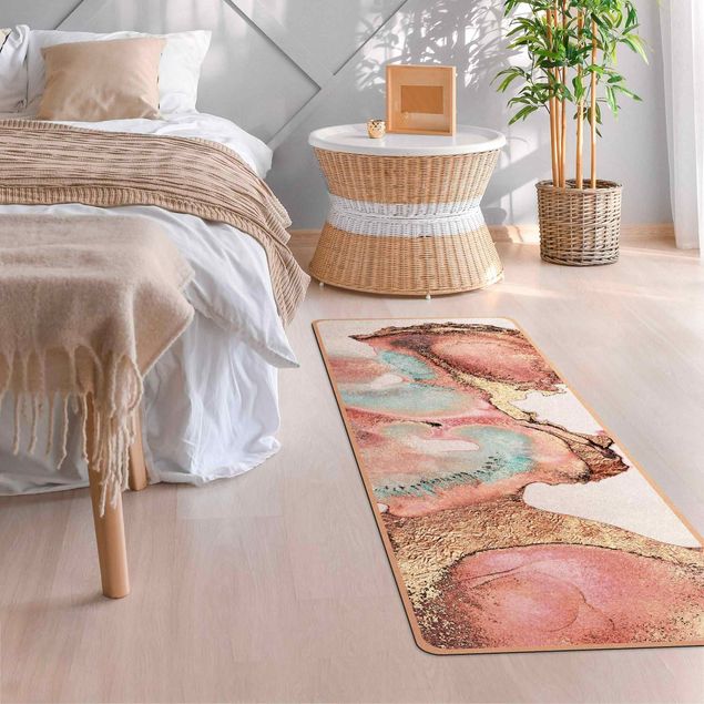 tappeto astratto moderno Acquerello d'oro Rosé