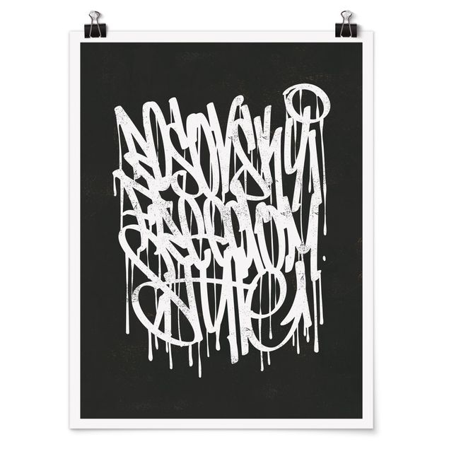 Poster in bianco e nero Graffiti Art Freedom Style