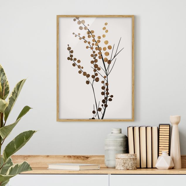 Quadri con cornice con fiori Mondo vegetale grafico - Bacche oro