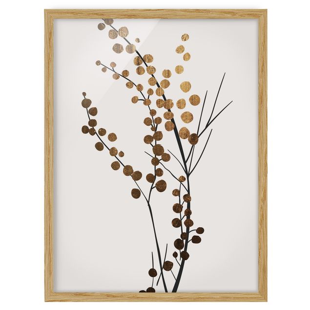 Quadri con fiori Mondo vegetale grafico - Bacche oro