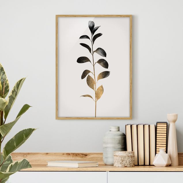 Quadri con cornice con fiori Mondo grafico delle piante - Oro e grigio
