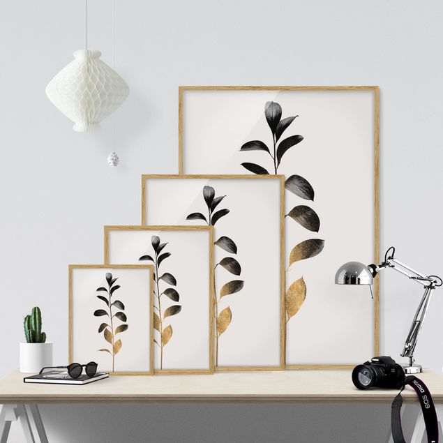 Quadri Kubistika Mondo grafico delle piante - Oro e grigio