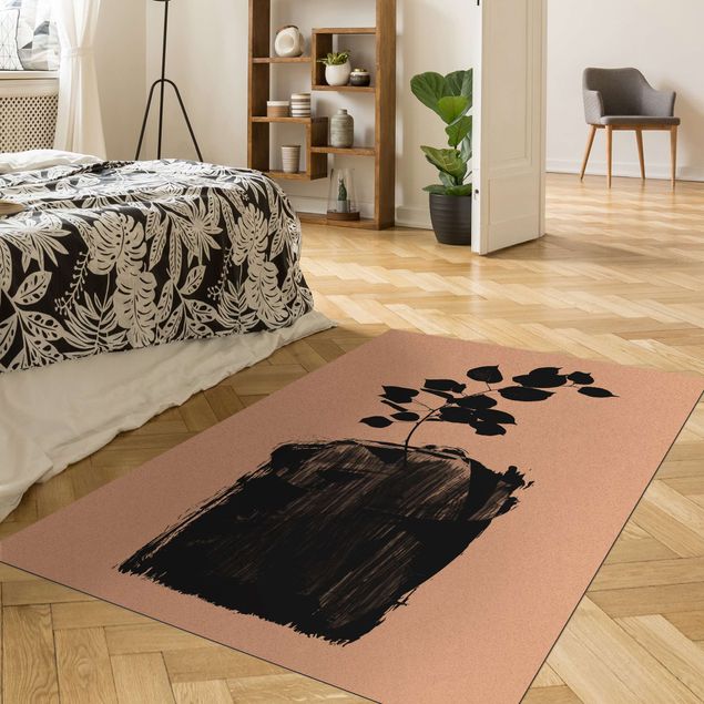 tappeti moderni soggiorno grandi Mondo grafico delle piante - Foglie nere