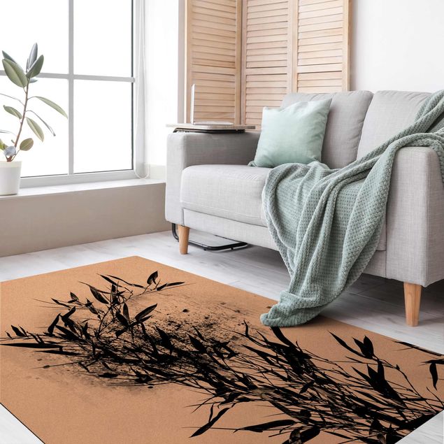 tappeto cucina bianco e nero Mondo vegetale grafico - Bambù nero