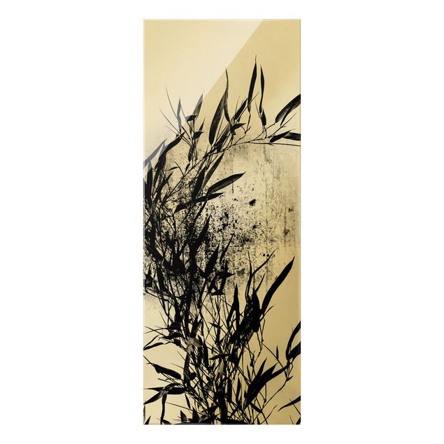 Quadri in vetro in bianco e nero Mondo vegetale grafico - Bambù nero