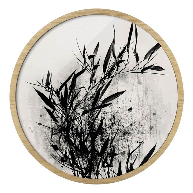 Quadri con cornice in bianco e nero Mondo vegetale grafico - Bambù nero