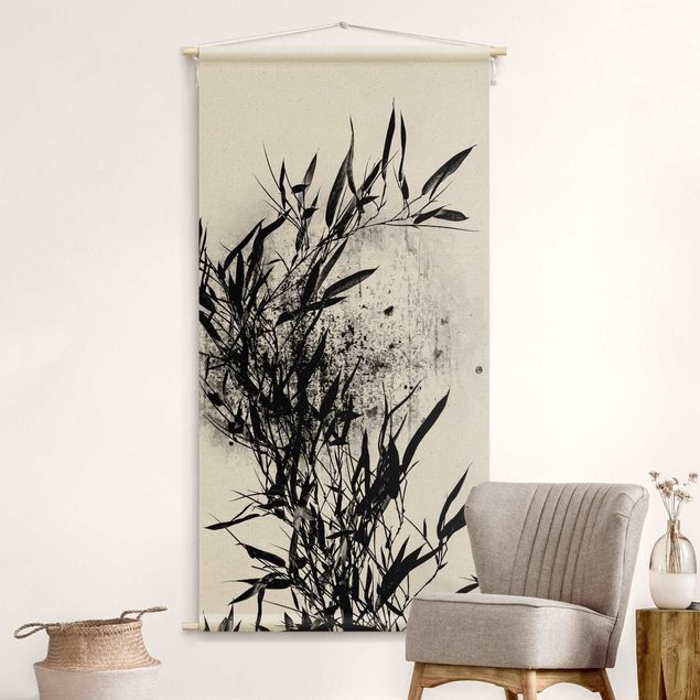 Arazzo da parete natura Mondo vegetale grafico - Bambú nero