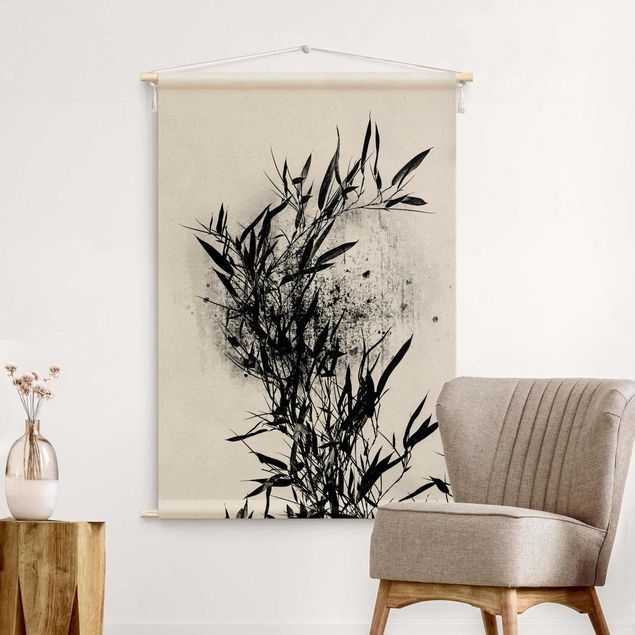Arazzo da parete natura Mondo vegetale grafico - Bambú nero