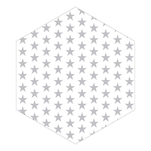 Carta da parati esagonale Grandi stelle grigie su bianco