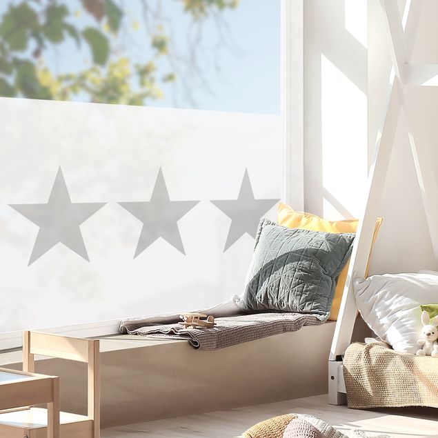 Decorazione per finestre - Grandi stelle grigie su sfondo bianco