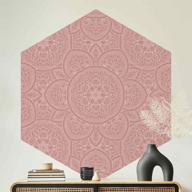 Carte da parati adesive Grande disegno mandala in rosa antico