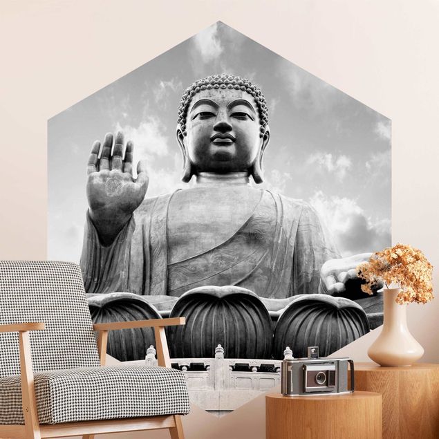 Carte da parati moderne Grande Buddha in bianco e nero