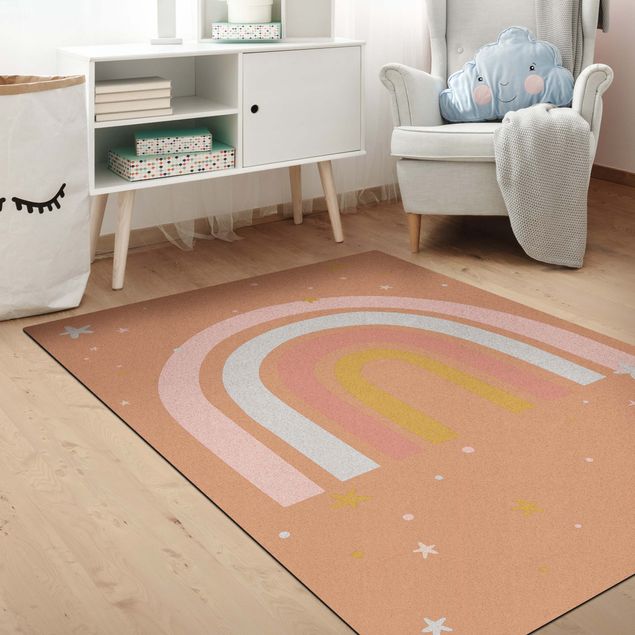 tappeto colori pastello Grande arcobaleno con stelle e punti