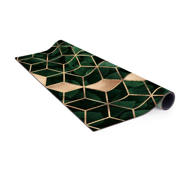 tappeti moderni soggiorno grandi Foglie verdi Geometria dorata