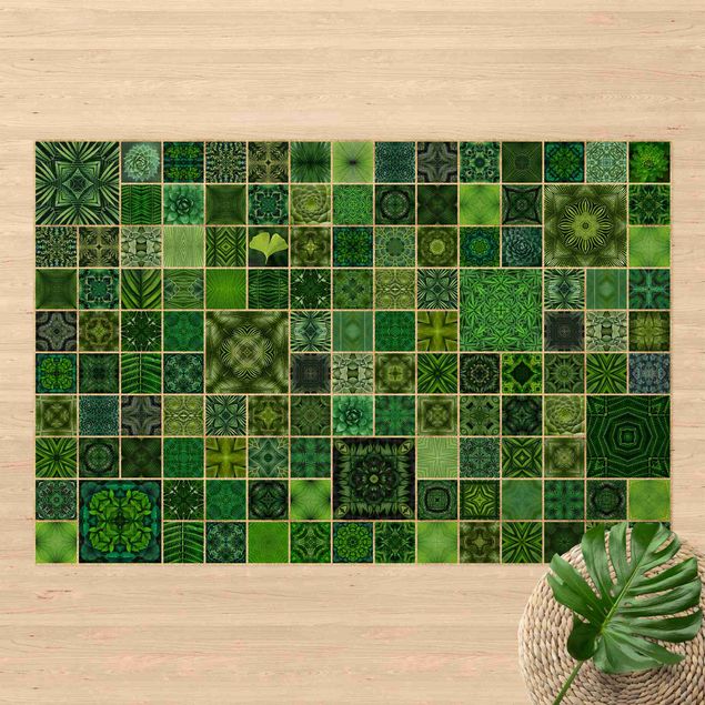 tappeto design moderno Piastrelle verdi della giungla con riflessi dorati