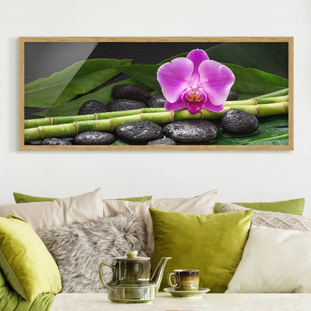 Quadri orchidee Bambù verde con fiore di orchidea