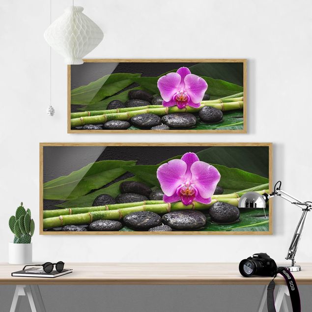 Quadri di fiori Bambù verde con fiore di orchidea