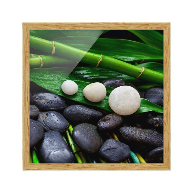 Quadri spirituali Bambù verde con pietre zen