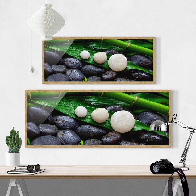 Quadro verde Bambù verde con pietre zen